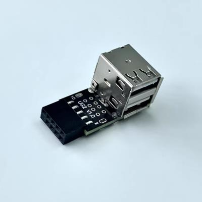 USB 9-pin to Dual USB 2.0 Type-A Female Left Side Exit Adapter