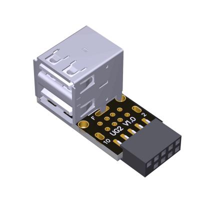 USB 9-pin to Dual USB 2.0 Type-A Female Right Side Exit Adapter