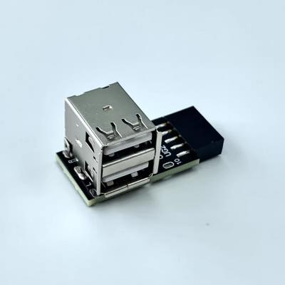 USB 9-pin to Dual USB 2.0 Type-A Female Right Side Exit Adapter